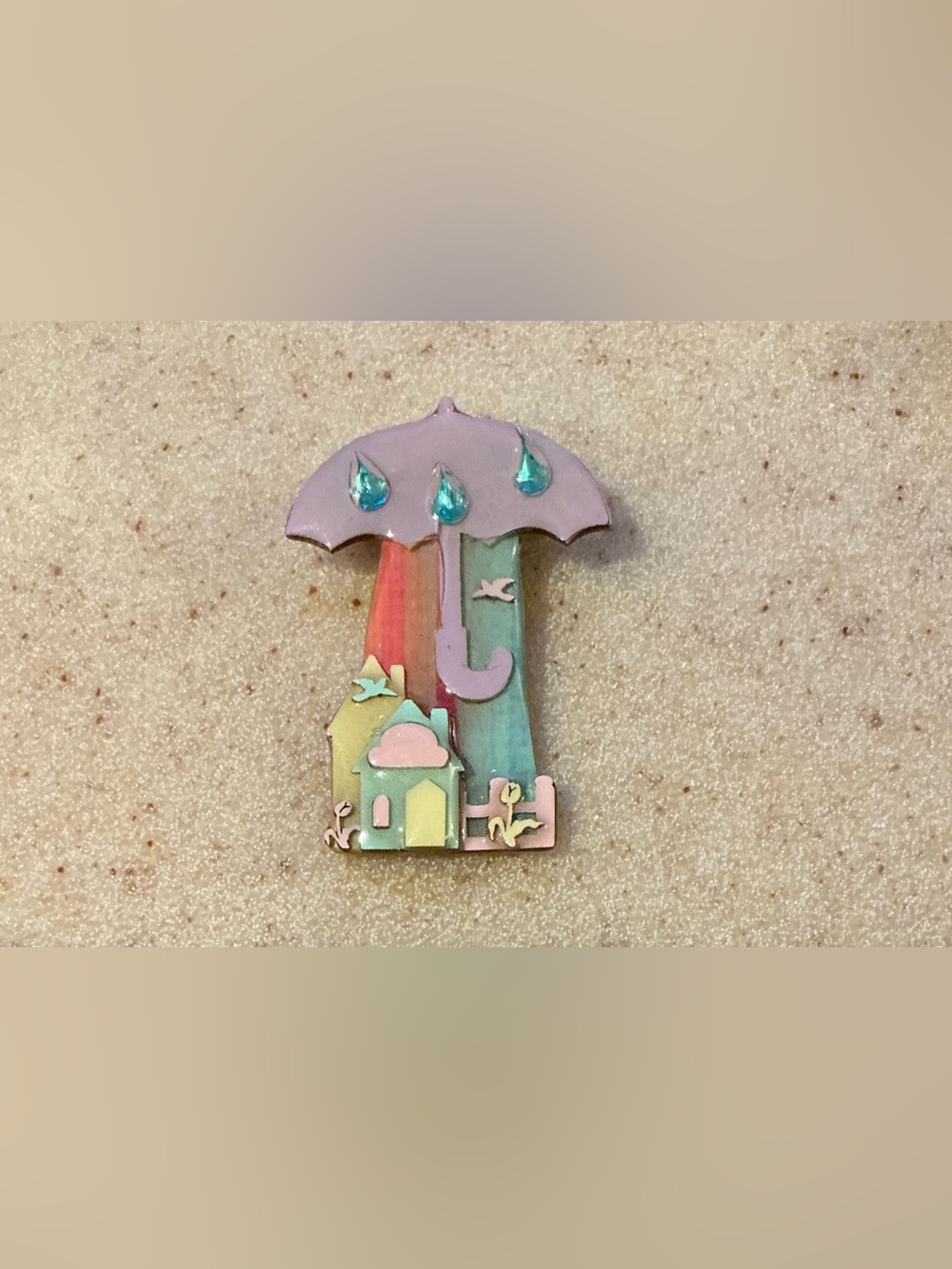 Pastel Umbrella Enamel Brooch - Lavender & Teal Accents